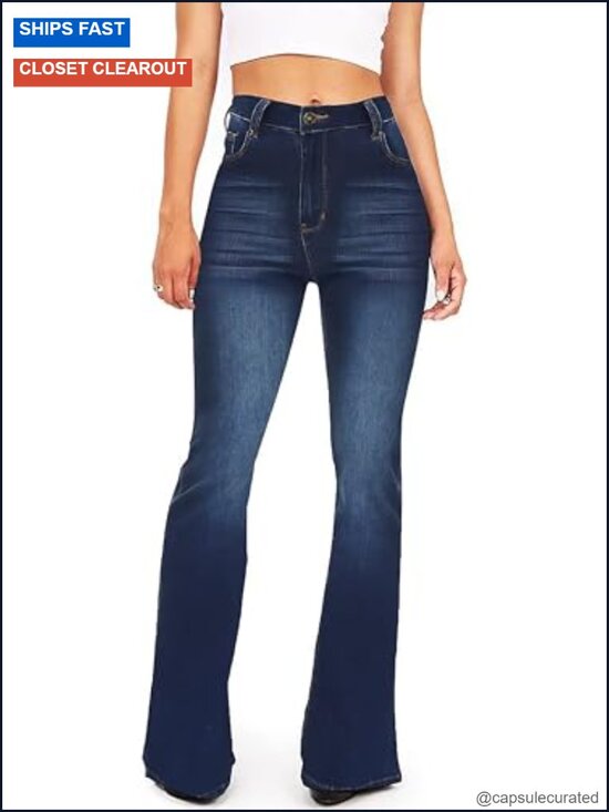 Denim - High Waisted Stretch Flare Bell Bottom Jeans